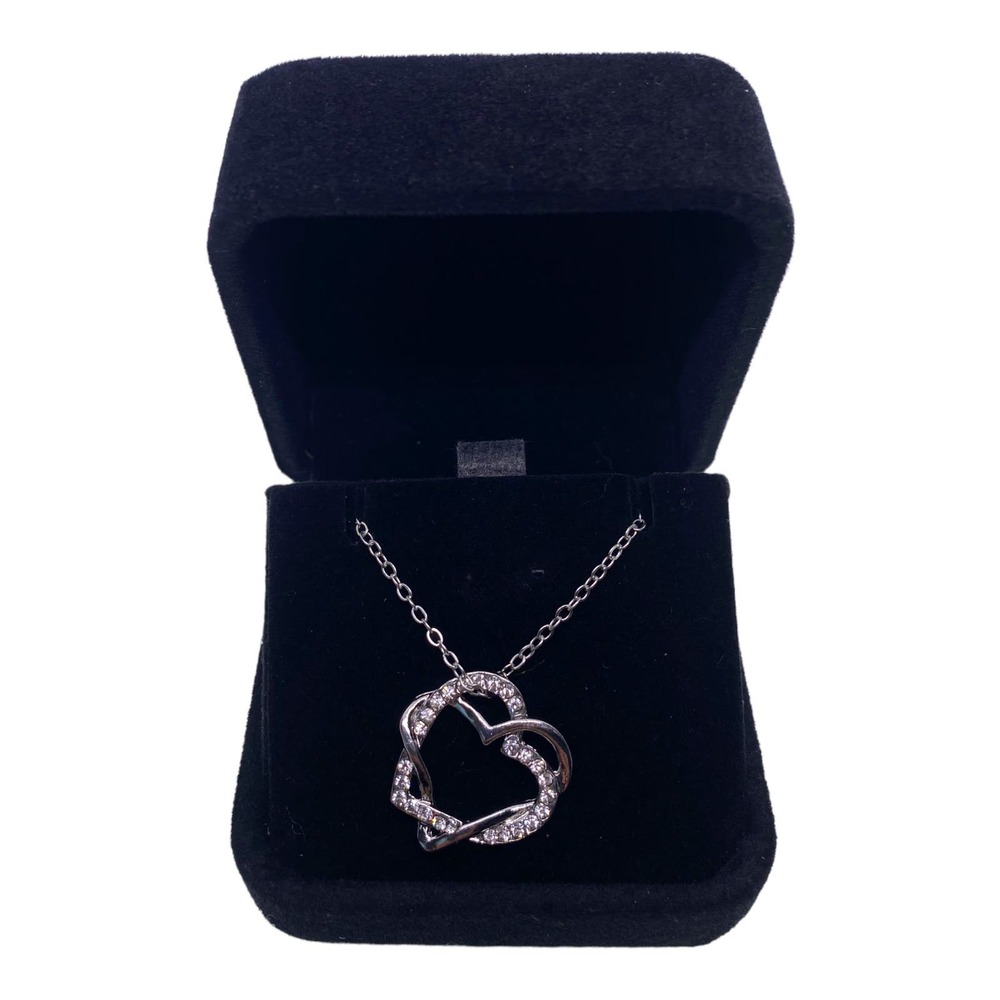 Imitation Diamond Rhinestone Gemstone Double Heart Pendant Necklace Gift Box